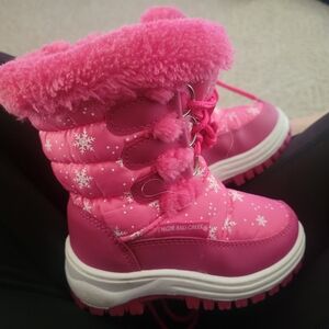 Hot Pink Snow Boot with Faux Fur Trim